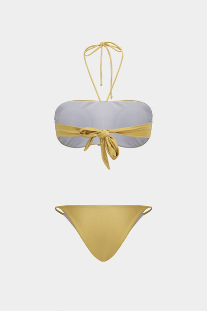 Büzgülü Bağlamalı Sırt Dekolteli Bikini Takımı