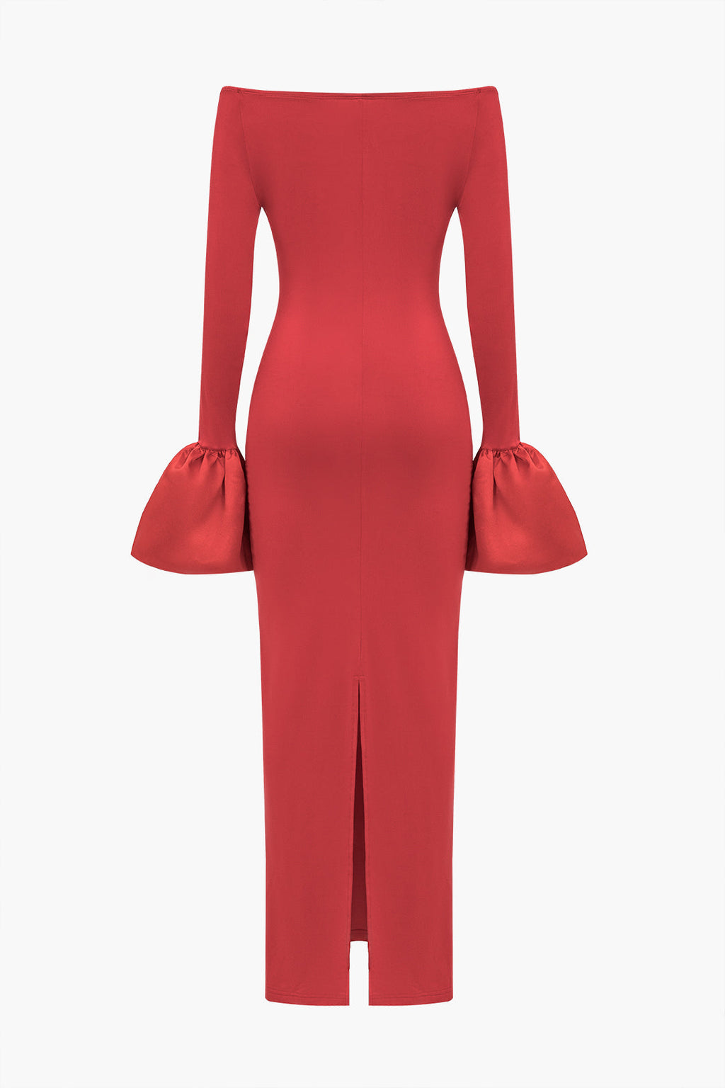 Katı Saten Düşük Omuz Yırtmaçlı maksi Elbise