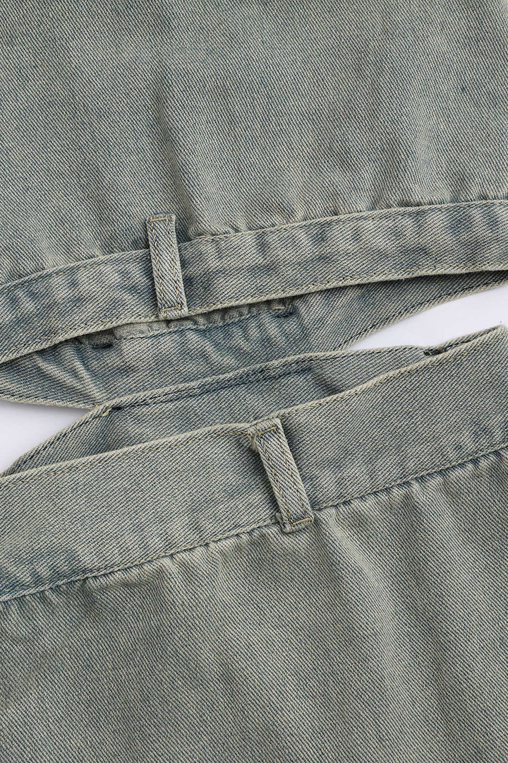 Denim Kesik Detaylı Düğmeli Cep Geniş Paça Jean