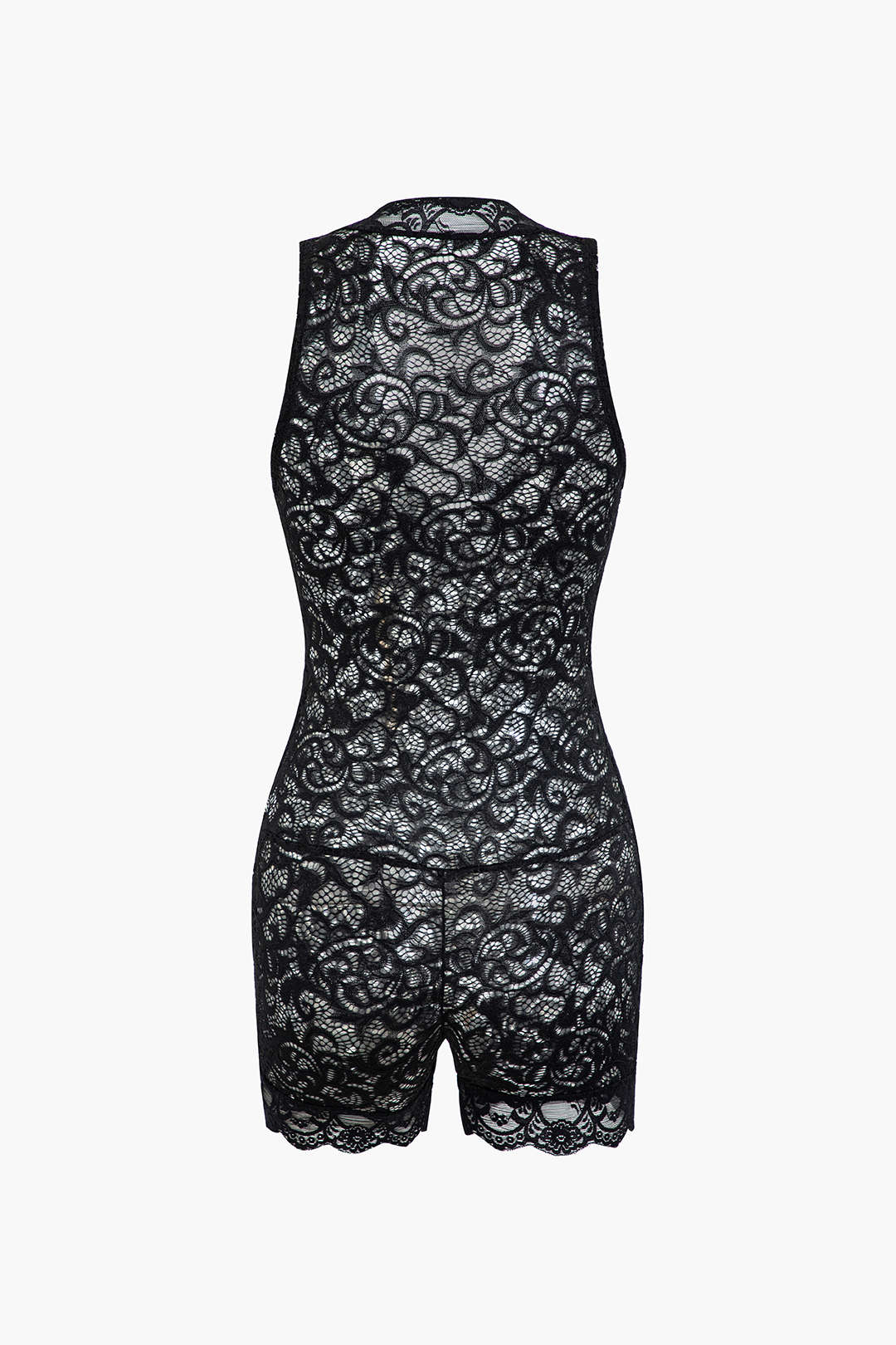 Lace Sheer V-Neck Sleeveless Romper