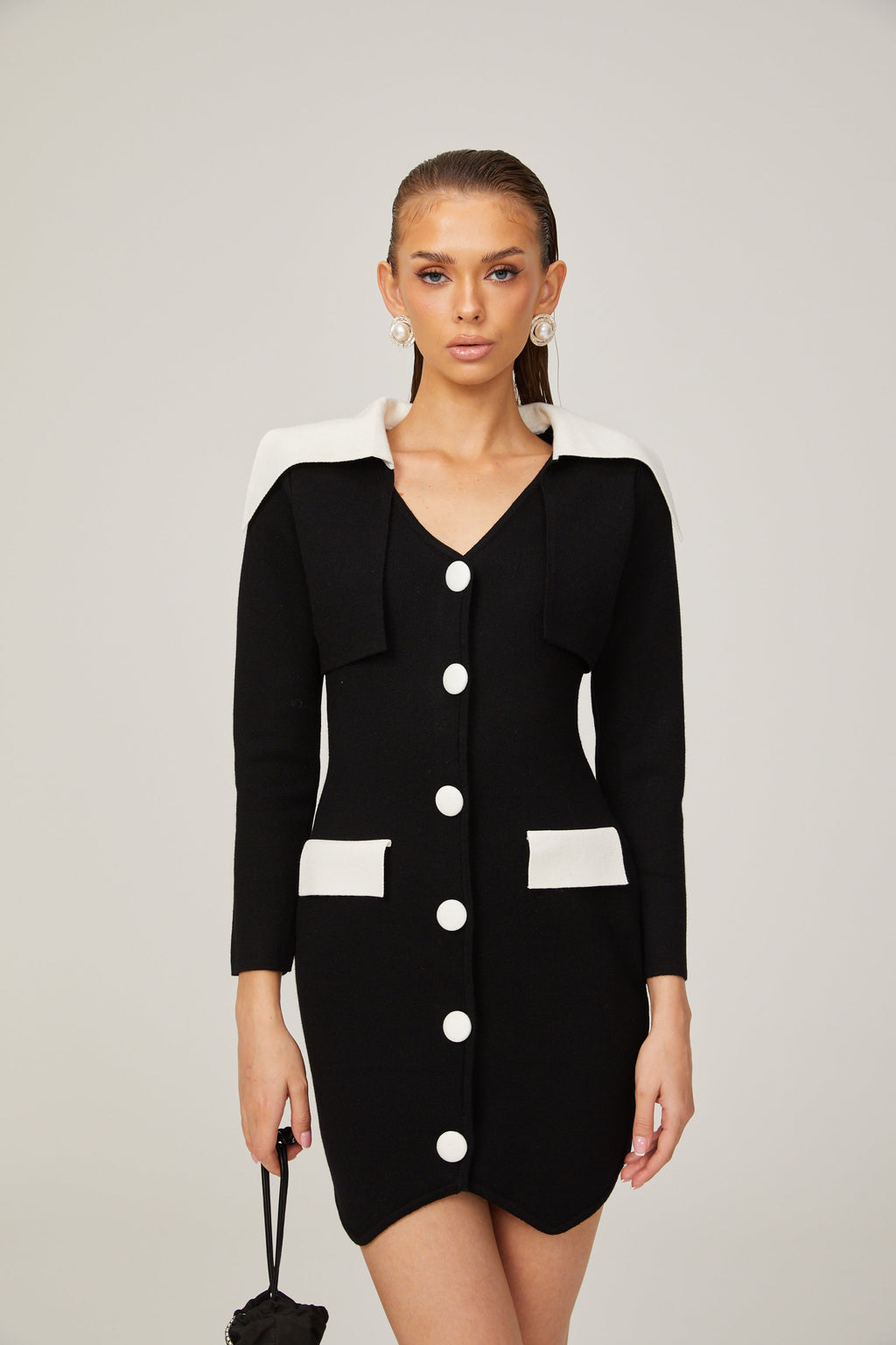 Enora kontrast mini elbise