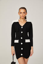 Enora kontrast mini elbise