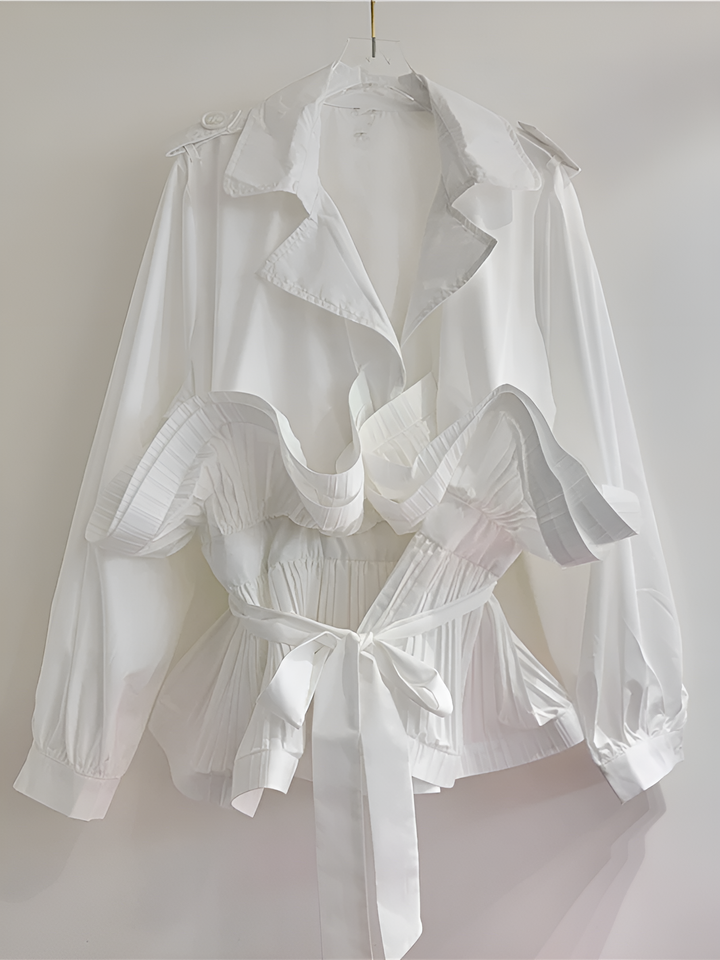 Pileli Volanlı Uzun Kollu Bağcıklı Ceket