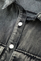 Asimetrik Düğmeli Kapaklı Cep Crop Denim Yelek