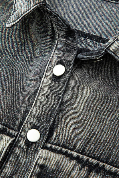 Asimetrik Düğmeli Kapaklı Cep Crop Denim Yelek