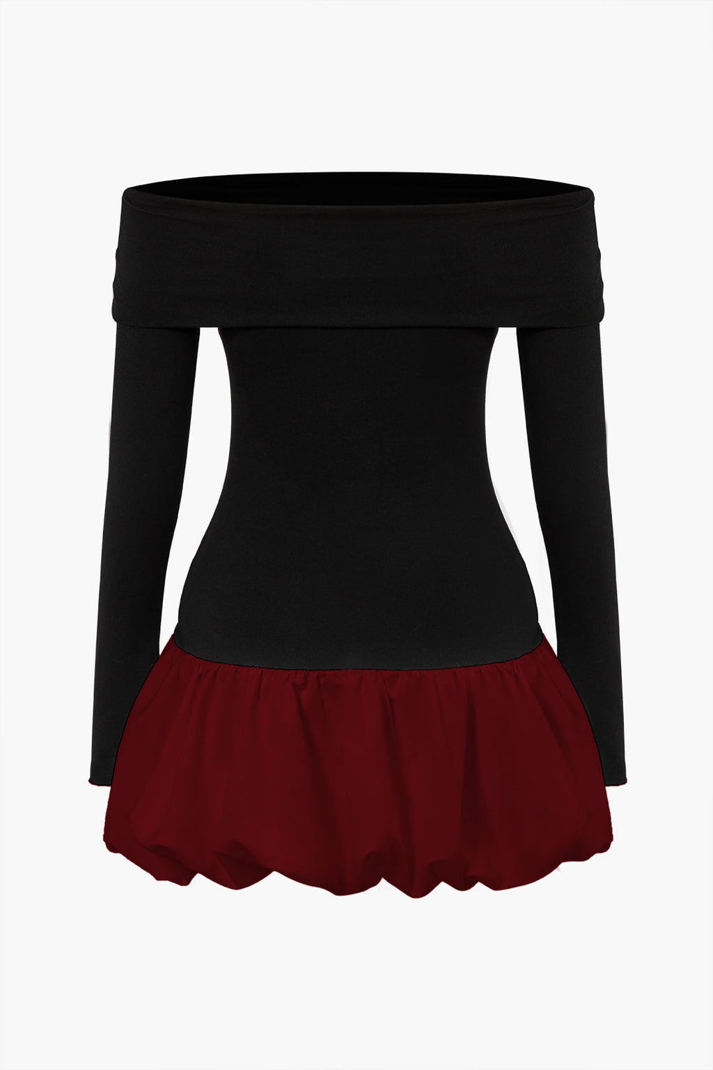 Düşük Omuz Patchwork Mini Elbise