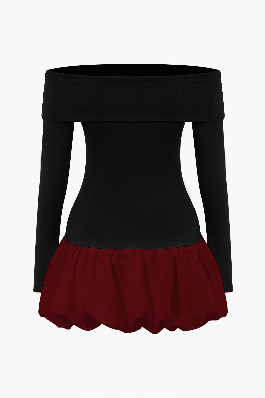 Düşük Omuz Patchwork Mini Elbise