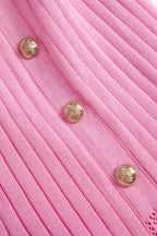 Katı Örgü Düğmeli Yuvarlak Yaka Kısa Kollu maksi Elbise