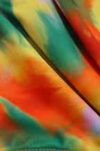 Kontrast Desenli Metal Boncuklu Sırt Dekolteli Bağlamalı Şifon Karın Toparlayıcı Tek Parça Mayo