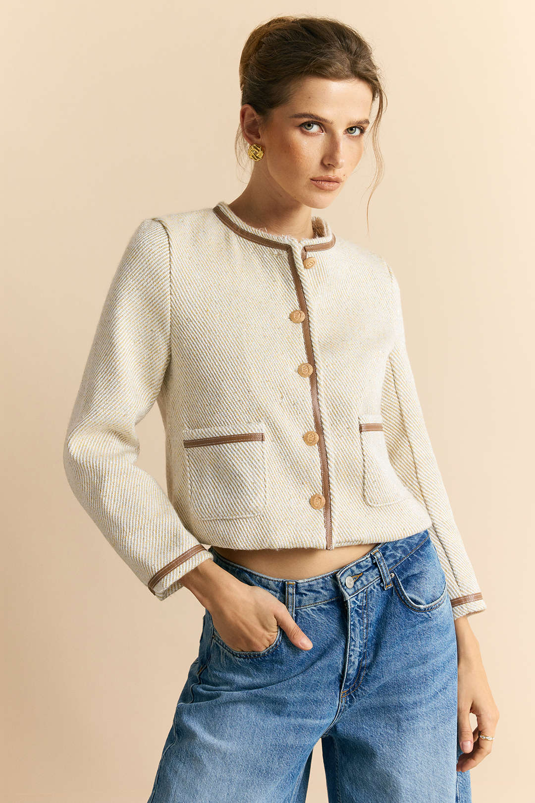 Kontrast Düğmeli Blazer Ceket