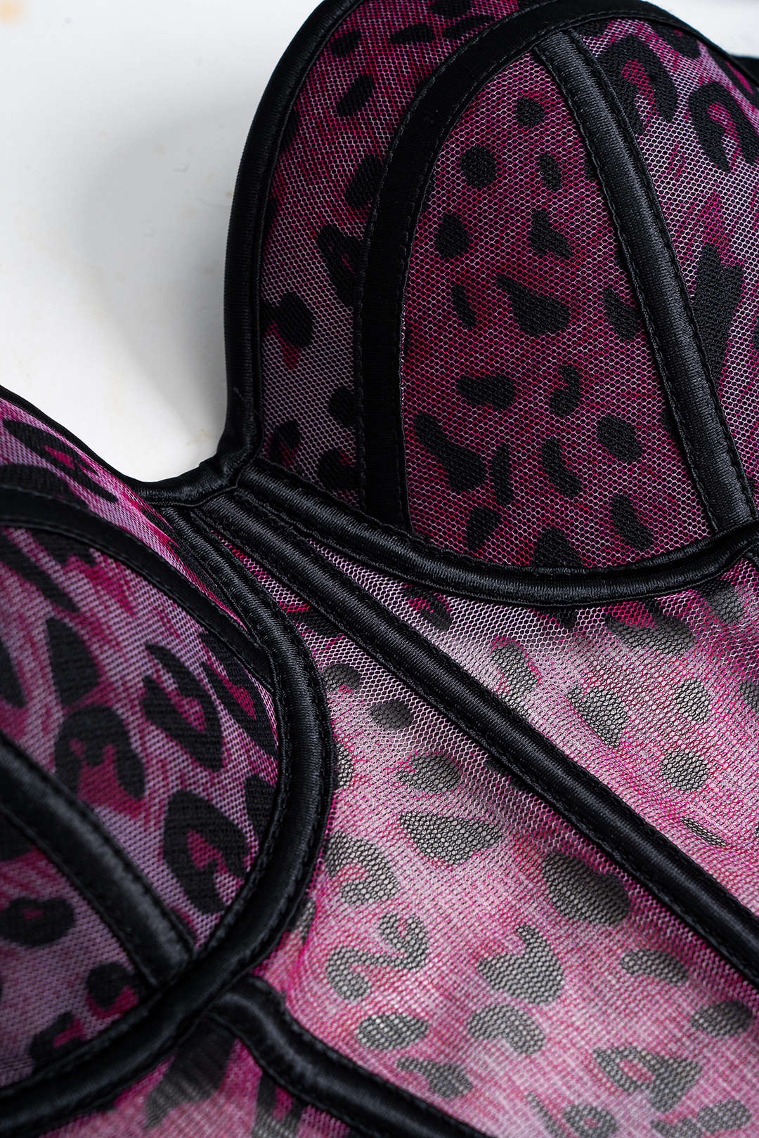 Leopar Desenli Şeffaf File Korse Elbise Üstü