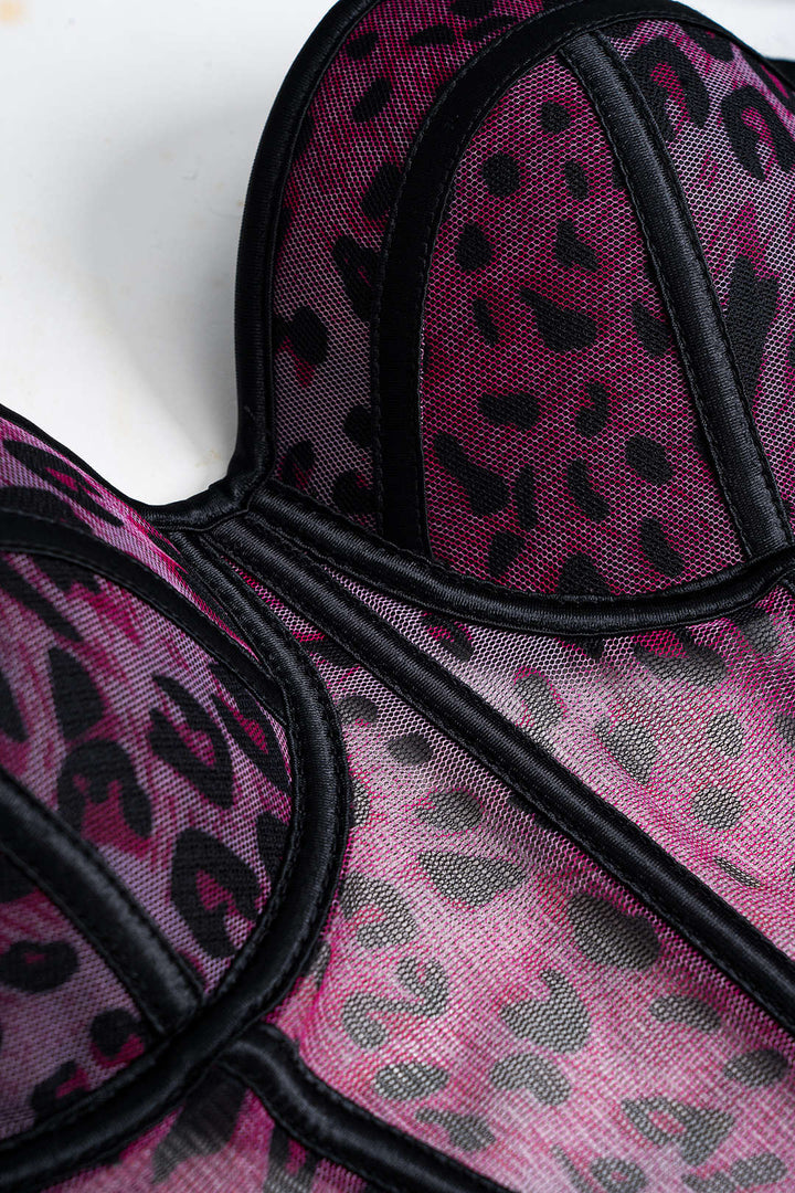 Leopar Desenli Şeffaf File Korse Elbise Üstü