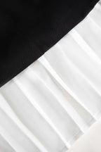 Pileli Patchwork Uzun Kollu V Yaka Mini Elbise