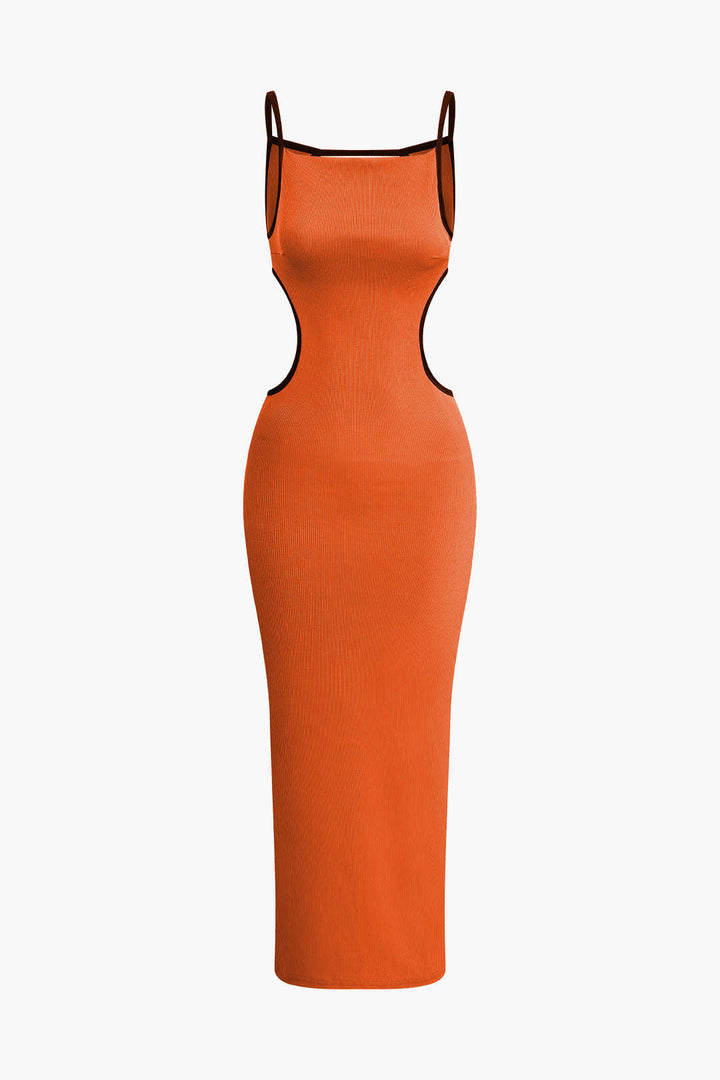 Kontrast Kesimli Sırtı Açık Slip maksi Elbise