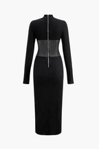 Katı Deri Patchwork Midi Elbise