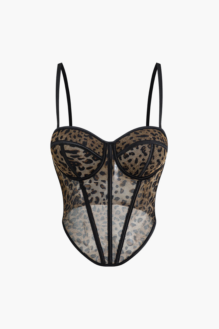 Leopar Desenli Şeffaf File Korse Elbise Üstü