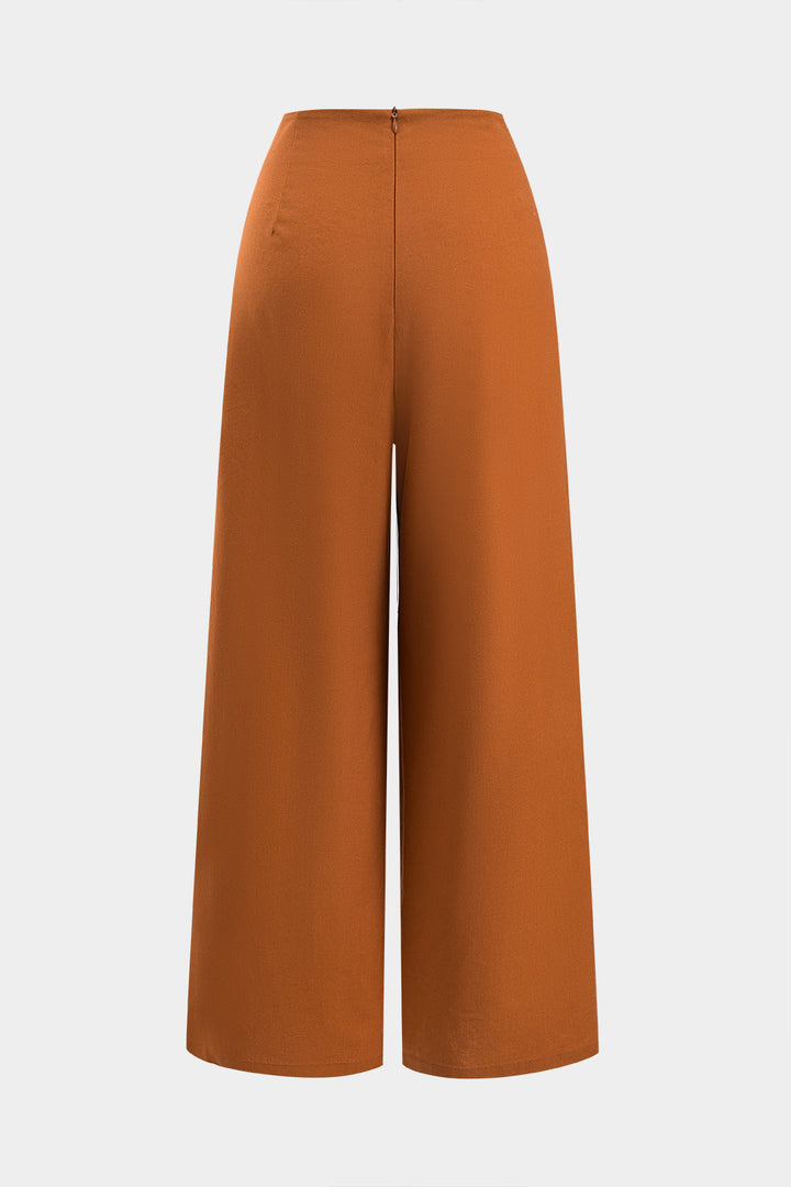 Linen Pileli Fermuarlı Bol Paça Pantolon