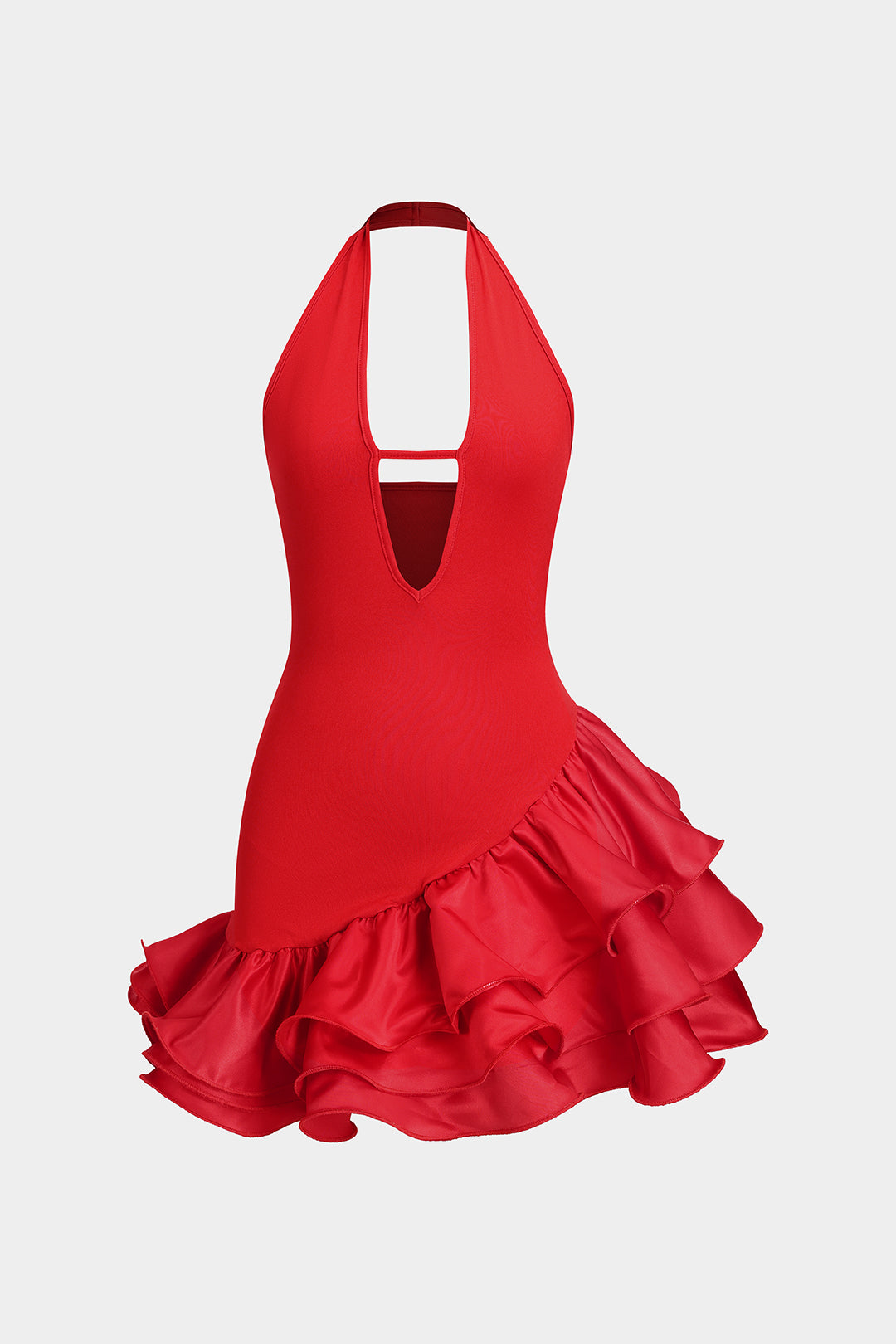 Yama Detaylı Sırt Dekolteli Halter Yaka Kolsuz Mini Elbise