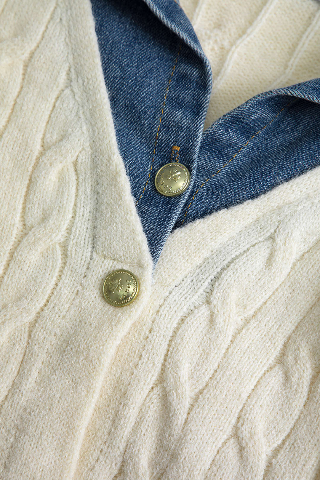 Örgü Patchwork Denim Uzun Kollu Üst