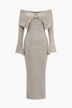 Katı Örgü Çan Kollu Düşük Omuz maksi Elbise