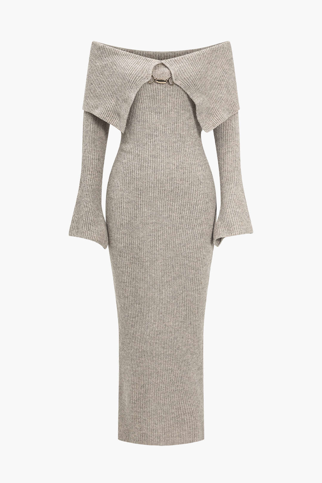 Katı Örgü Çan Kollu Düşük Omuz maksi Elbise