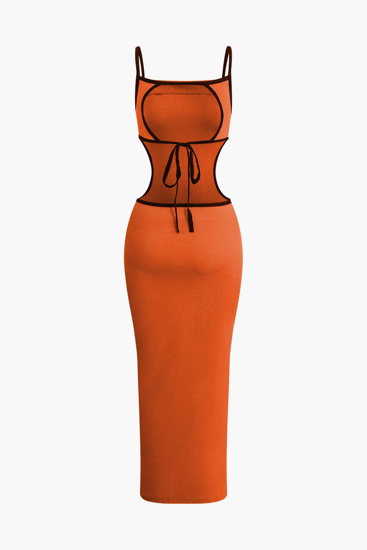 Kontrast Kesimli Sırtı Açık Slip maksi Elbise