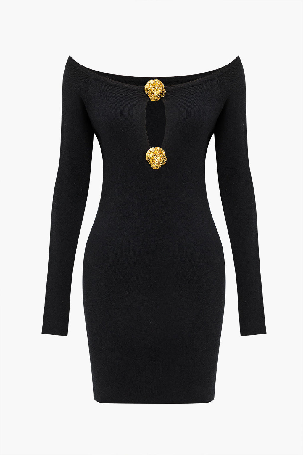 Katı Kapalı Omuz Düğmesi Yuvarlak Yaka Kesilmiş Mini Elbise