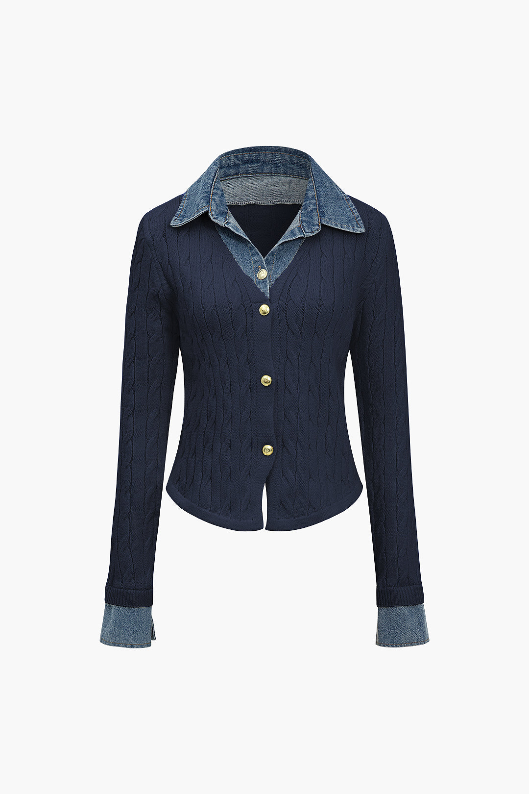 Örgü Patchwork Denim Uzun Kollu Üst