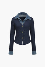 Örgü Patchwork Denim Uzun Kollu Üst