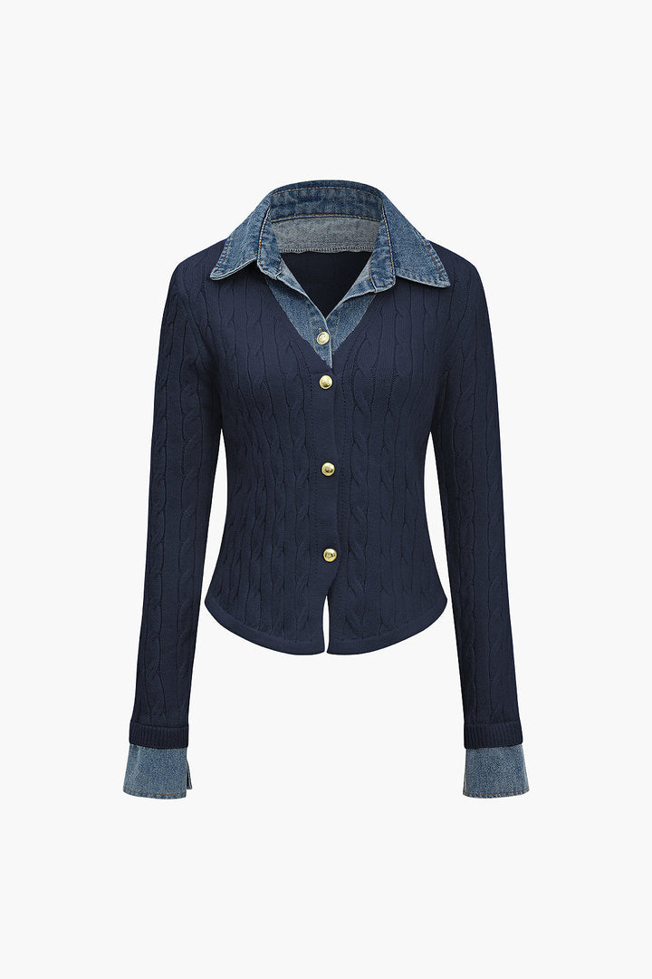 Örgü Patchwork Denim Uzun Kollu Üst