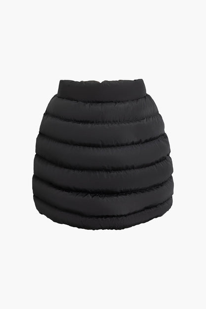 Düz Düğmeli Şişme Mini Etek