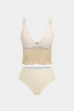 Desenli Tüy Detaylı İki Parça Bikini Takımı