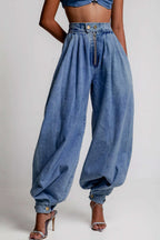 Yüksek bel lastikli Denim Barrel Kot