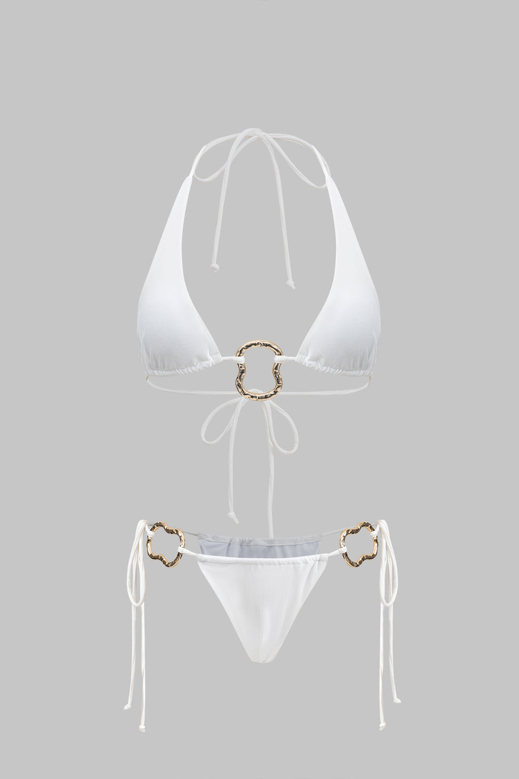 Metalik Dekorlu Büzgülü Bağlamalı Sırtı Açık Bikini Takımı