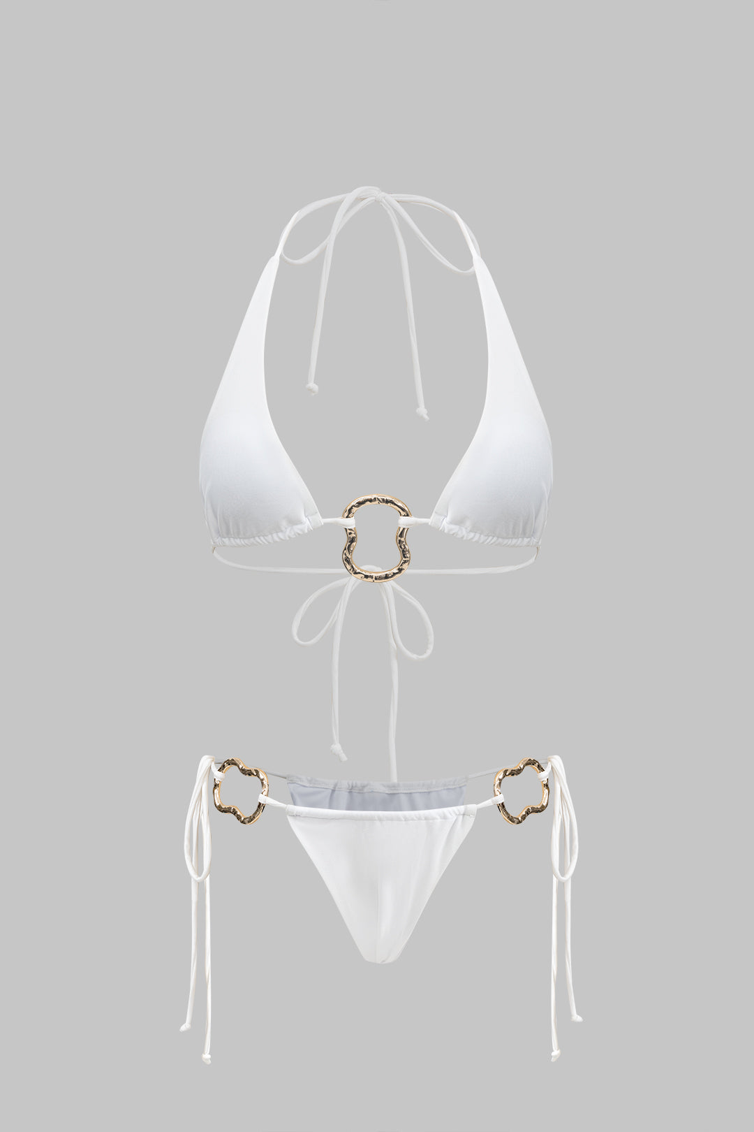 Metalik Dekorlu Büzgülü Bağlamalı Sırtı Açık Bikini Takımı