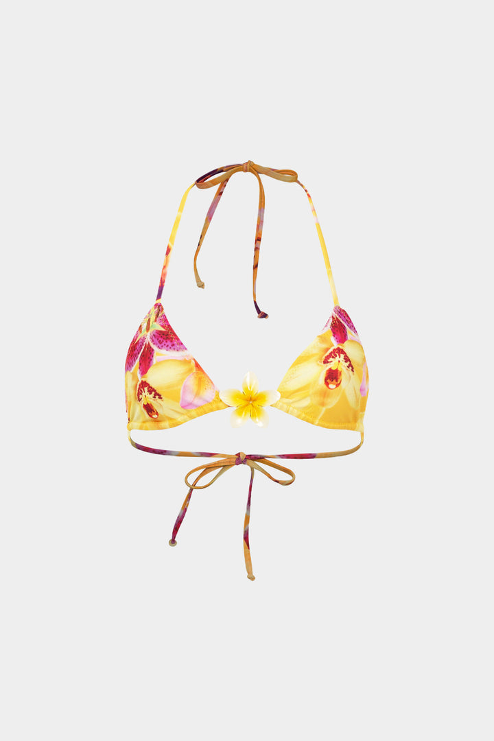 Çiçek Desenli 3D Çiçek Bağlamalı Bikini Üstü