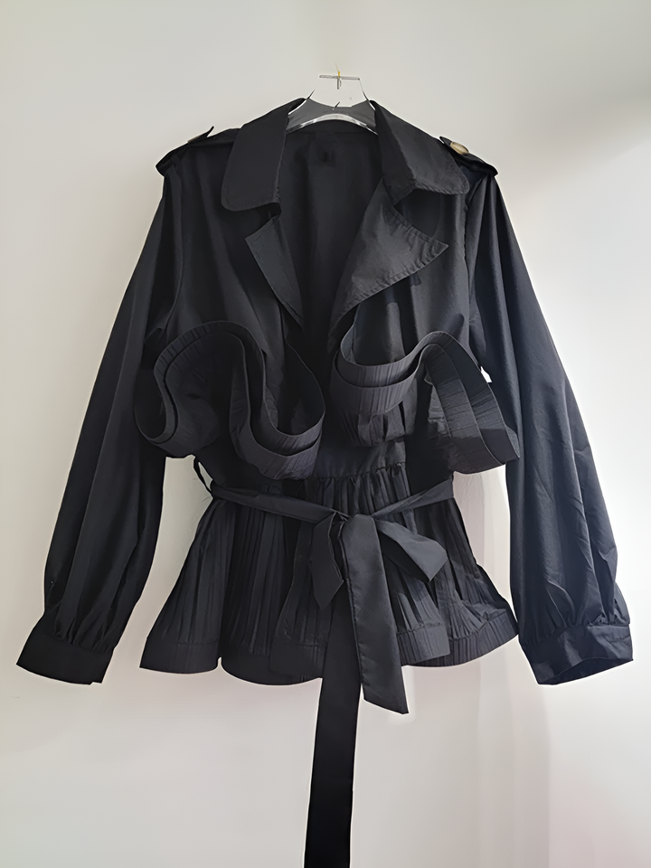 Pileli Volanlı Uzun Kollu Bağcıklı Ceket