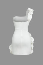 Tek Omuzlu Fırfırlı Mini Elbise