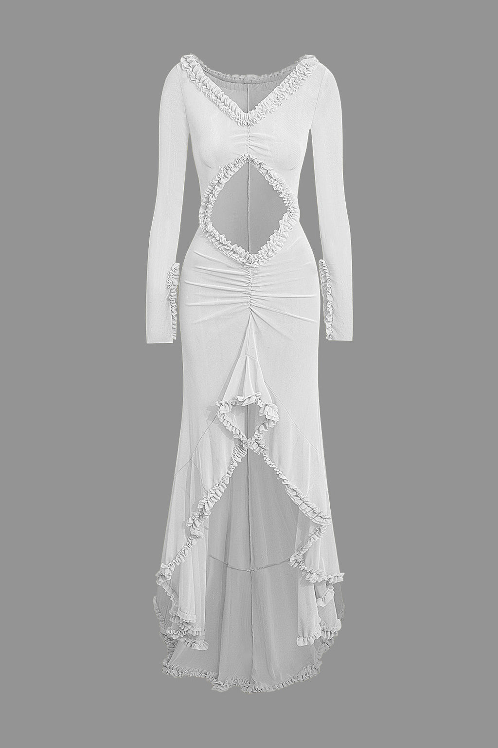 Fırfırlı Dantelli Kesilmiş maksi Elbise