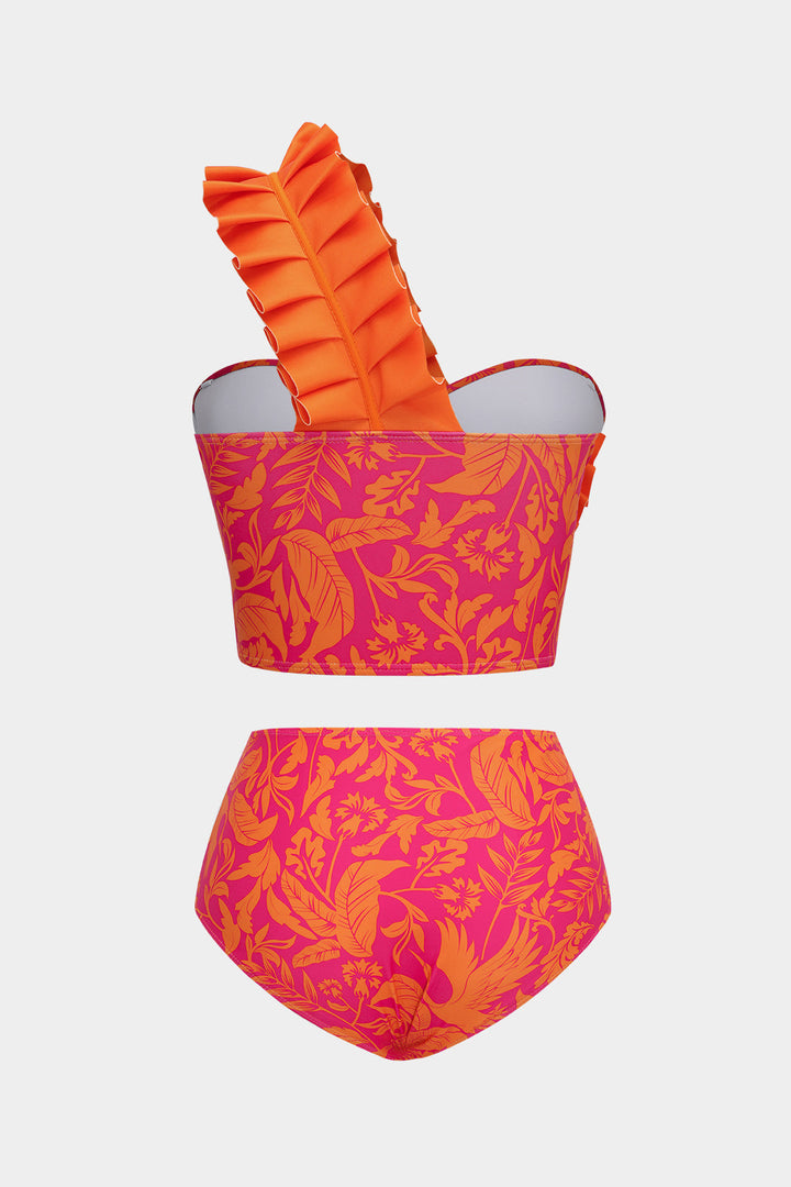 Yaprak Desenli Volanlı Büstiyer Bikini Takımı