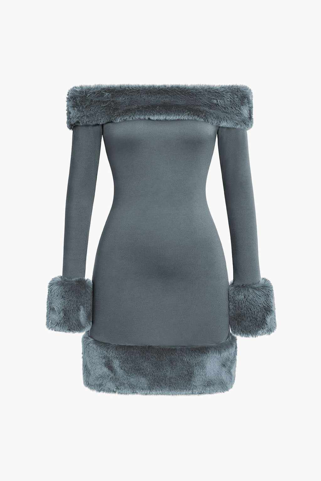 Kürk Detaylı Düşük Omuz Midi Elbise