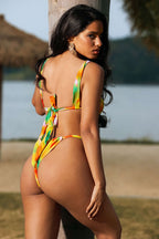 Tie Dye Desenli Büzgülü Dönme Kırma Bağlamalı Bikini Takımı