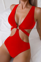 Kesik Detaylı V Yaka Tek Parça Mayo