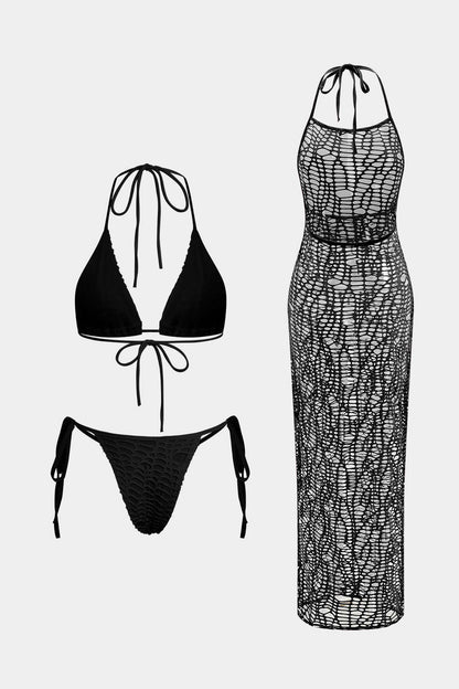 Halter Yaka Bikini ve Mayo Eteği Pareo Takımı