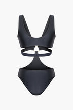 Kesik Detaylı V Yaka Tek Parça Mayo