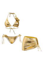 3D Çiçekli Bağlamalı Bikini ve Mayo Eteği Pareo Takım