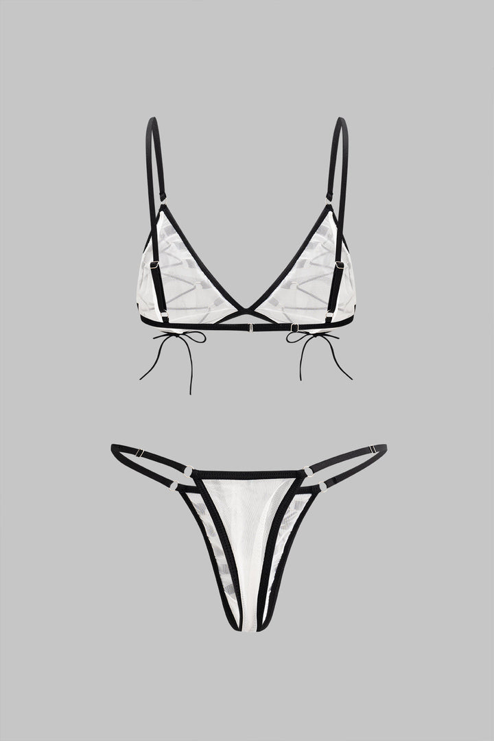 Kontrast Bağlamalı İnce Askılı İkili Bikini Takımı