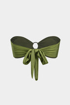 Metalik Strass Büzgülü Bağlamalı Sırt Dekolteli Bikini Takımı