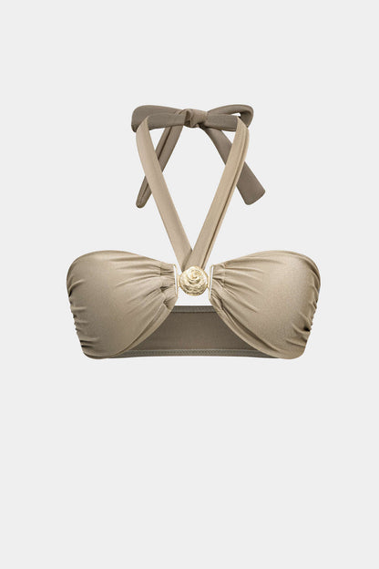 Metalik Büzgülü Bağlamalı Bikini Takımı