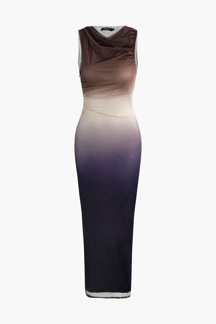 Ombre File Kolsuz Midi Elbise